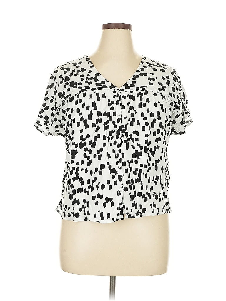 Terra & Sky 100% Rayon Animal Print Ivory Short Sleeve Blouse Size 0X - photo 1