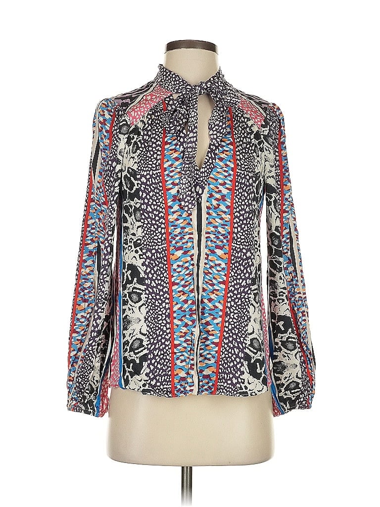 Hale Bob Print Silver Long Sleeve Blouse Size XS - photo 1