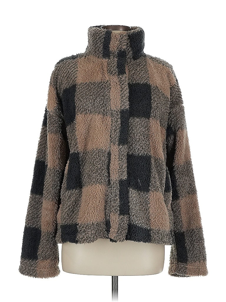 Thread & Supply 100% Polyester Plaid Brown Coat Size M - photo 1