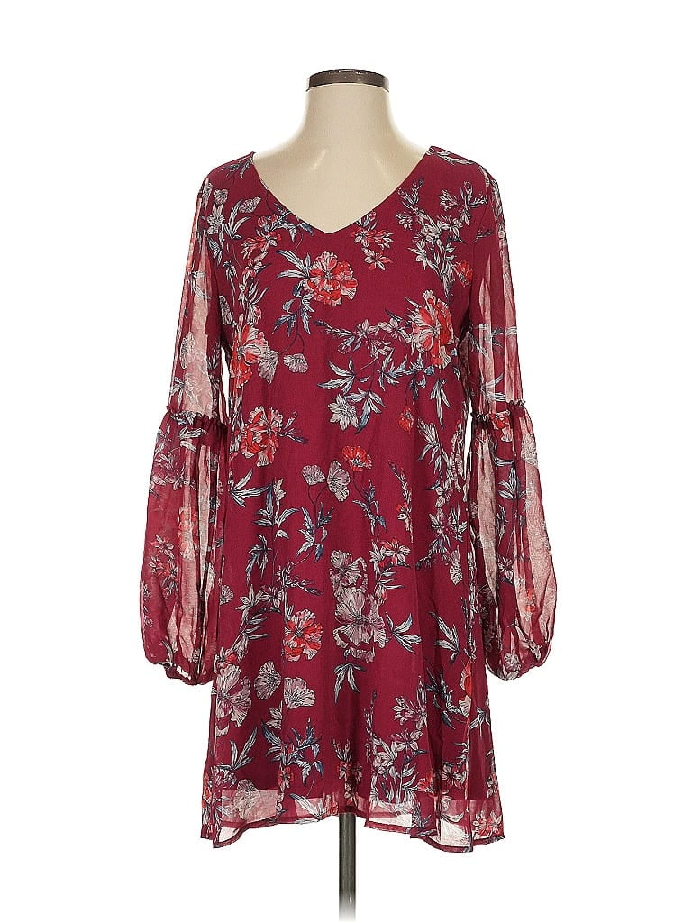 Mi ami 100% Polyester Floral Burgundy Casual Dress Size S - photo 1