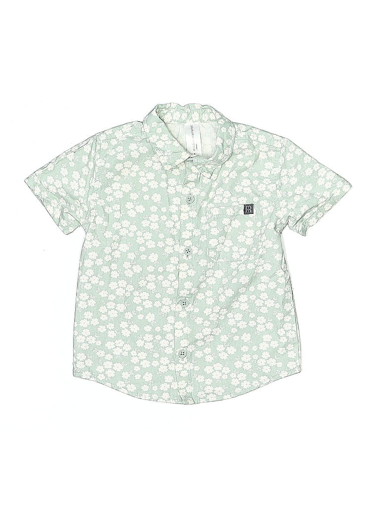 Gerber 100% Cotton Floral Green Short Sleeve Button-Down Shirt Size 3T - photo 1