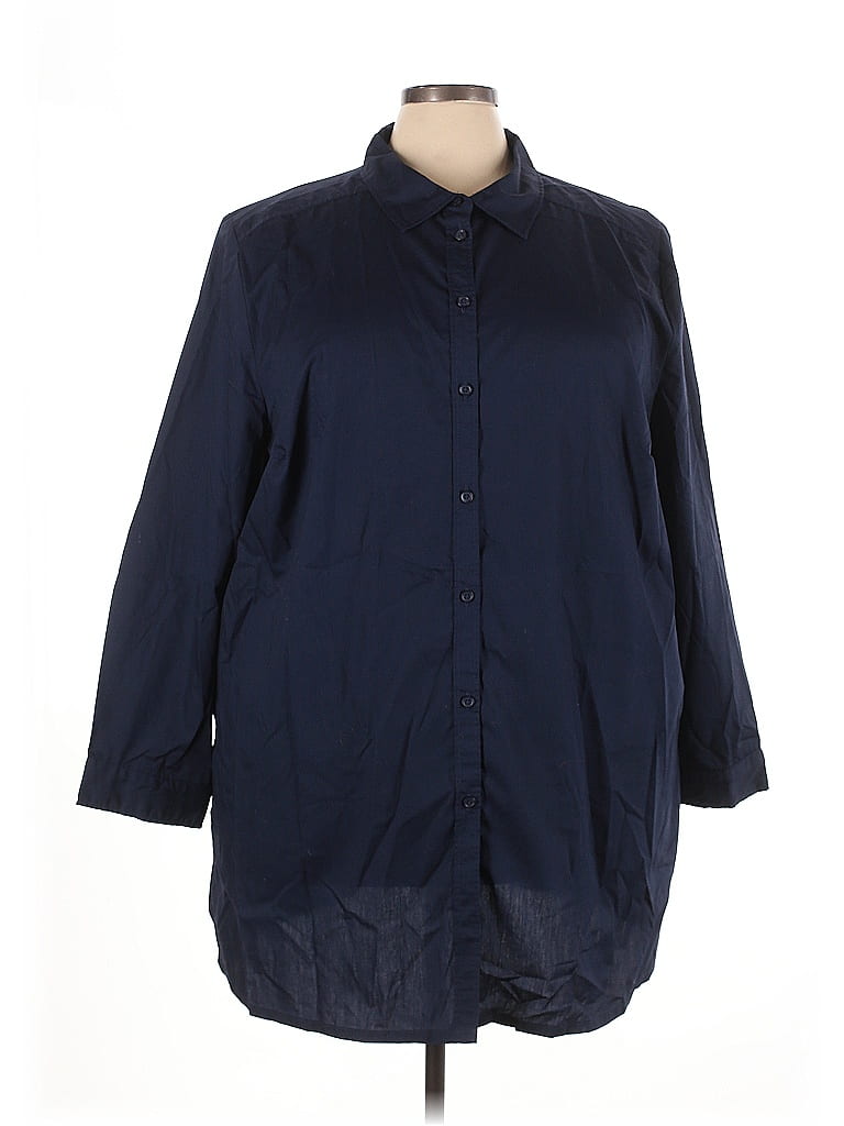 Roaman's Blue 3/4 Sleeve Button-Down Shirt Size 30 - photo 1
