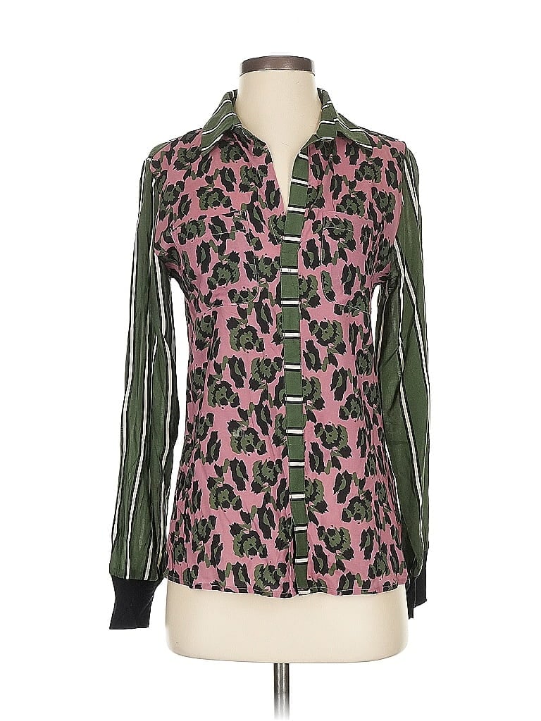 Tiny 100% Rayon Animal Print Green Long Sleeve Blouse Size XS - photo 1