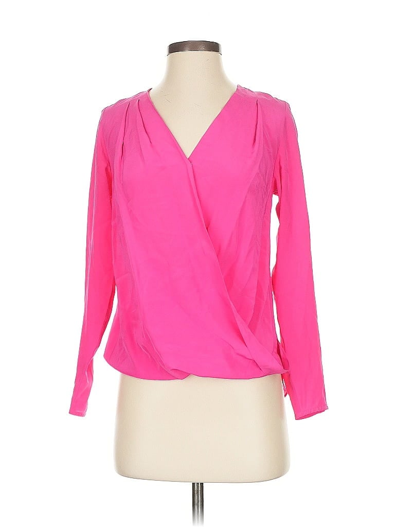 Pre-owned Amanda Uprichard Long Sleeve Silk Top Pink Plunge Neckline Tops