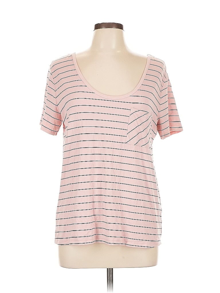 Three Dots Stripes Pink Short Sleeve T-Shirt Size L - photo 1
