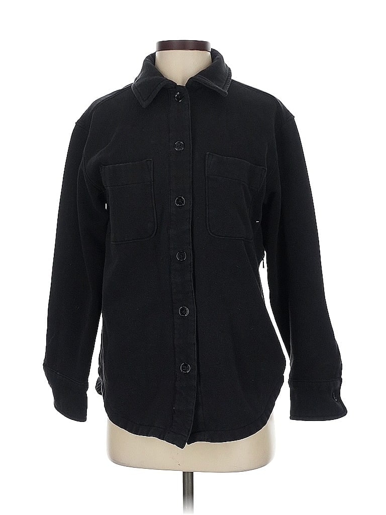 Pre-owned Athleta Long Sleeve Button Down Shirt In Black