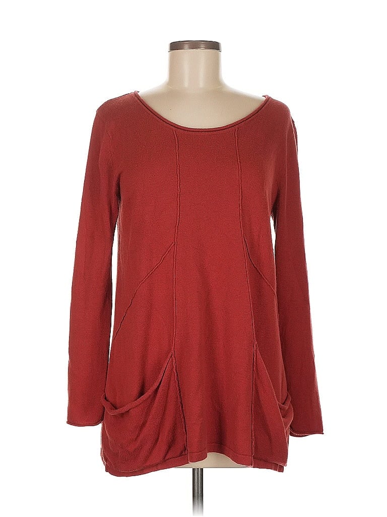 Pre-owned August Silk Long Sleeve Top Red Scoop Neck Tops