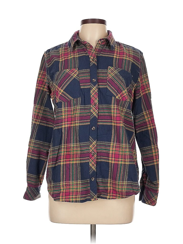 Natural Reflections 100% Cotton Plaid Burgundy Long Sleeve Button-Down Shirt Size L - photo 1