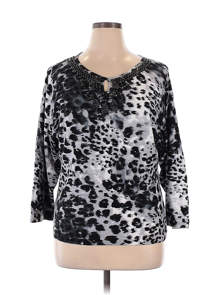Susan Graver Animal Print Silver Pullover Sweater Size XL - photo 1