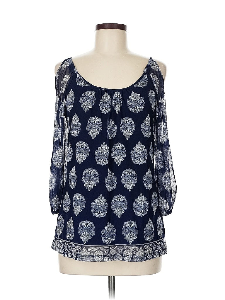 Pre-owned Inc International Concepts 3/4 Sleeve Blouse In Blue