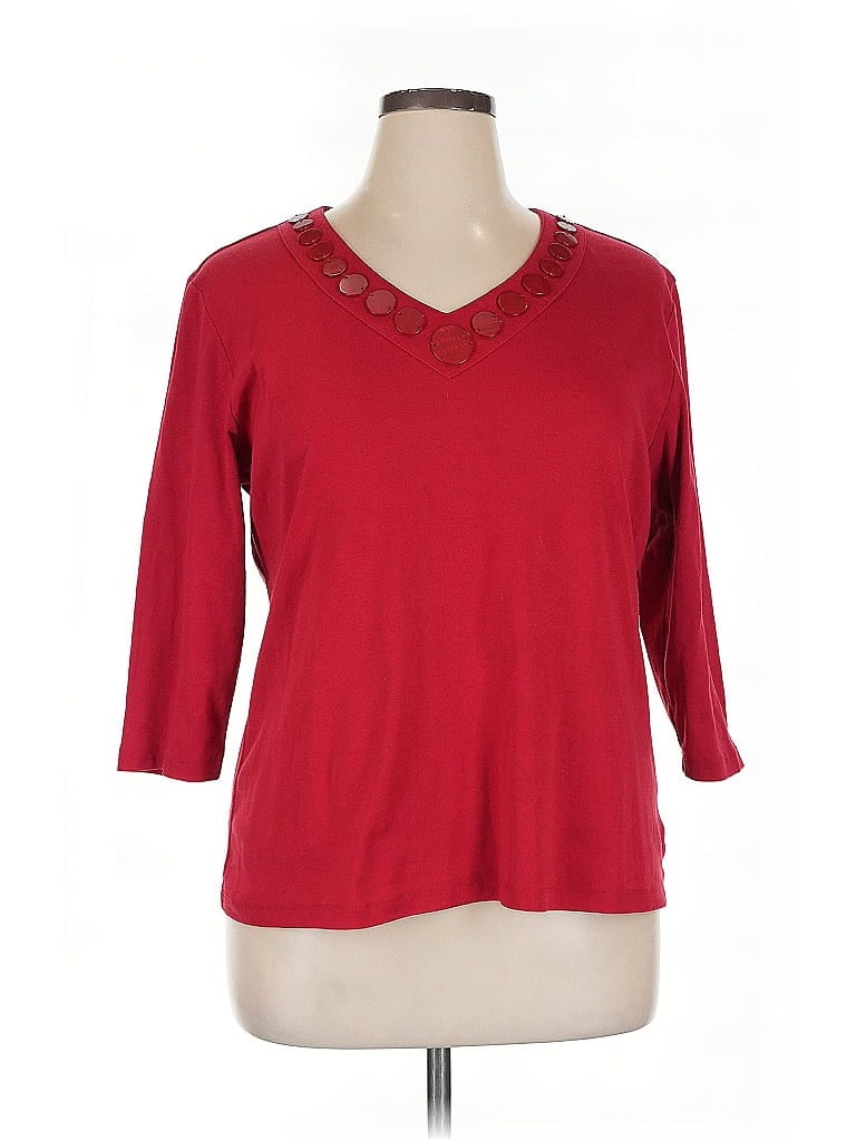 JM Collection 100% Cotton Red 3/4 Sleeve Top Size XL - photo 1