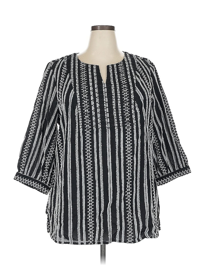 Cj Banks 100% Cotton Black 3/4 Sleeve Blouse Size 2X - photo 1