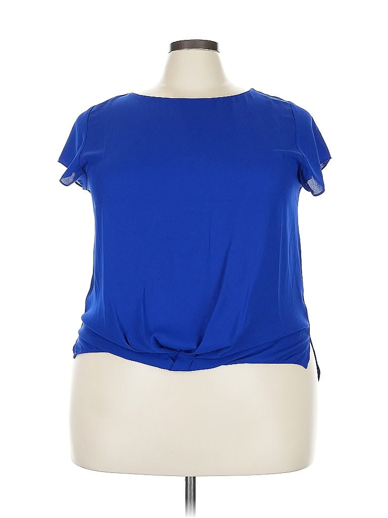 Pre-owned Inc International Concepts Short Sleeve Top Blue Keyhole Neckline Tops