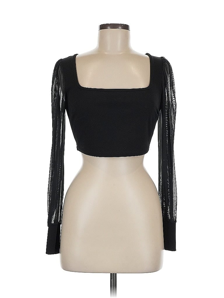 Pre-owned Boohoo Long Sleeve Top Black Square Neckline Tops