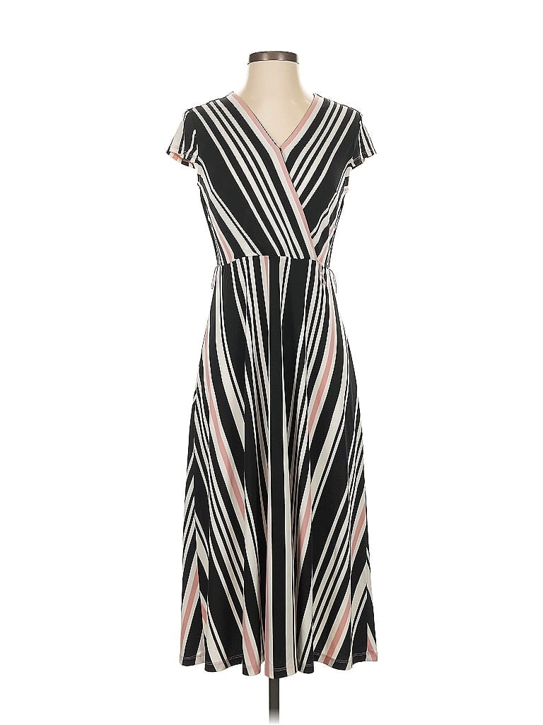 Roz & Ali 100% Polyester Stripes Black Casual Dress Size XS - photo 1