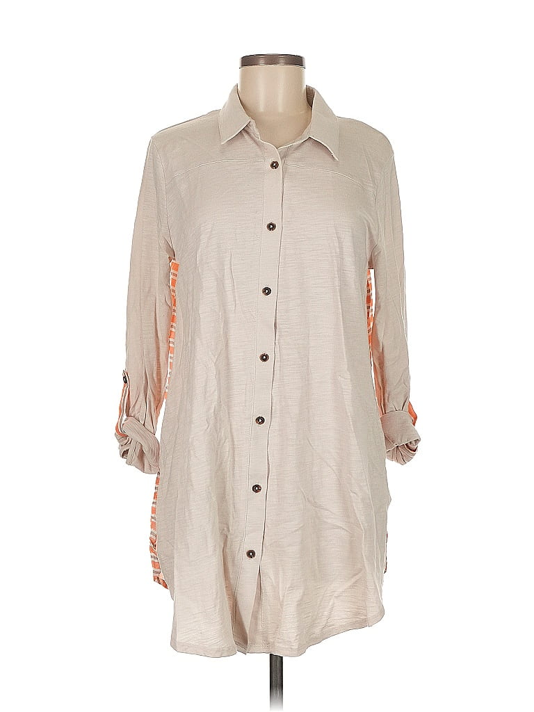 Mystree 100% Cotton Tan 3/4 Sleeve Button-Down Shirt Size M - photo 1