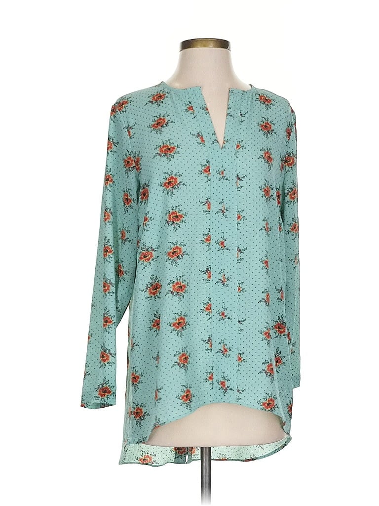 Rose + Olive Teal Long Sleeve Blouse Size S - photo 1