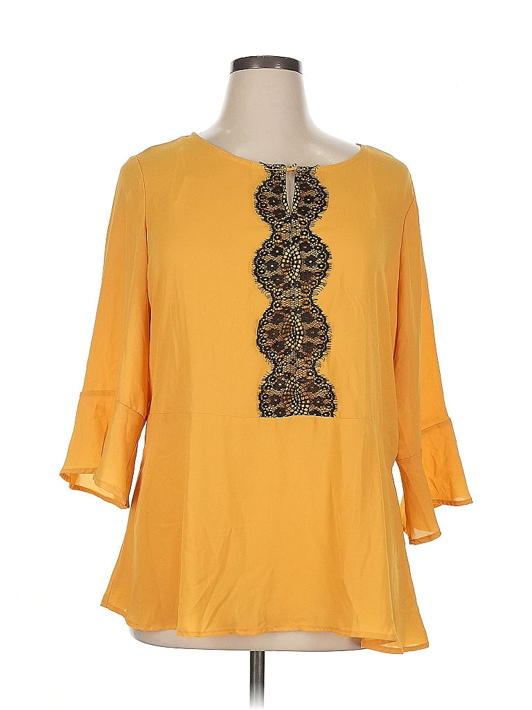 NY Collection 100% Polyester Yellow 3/4 Sleeve Blouse Size 1X - photo 1