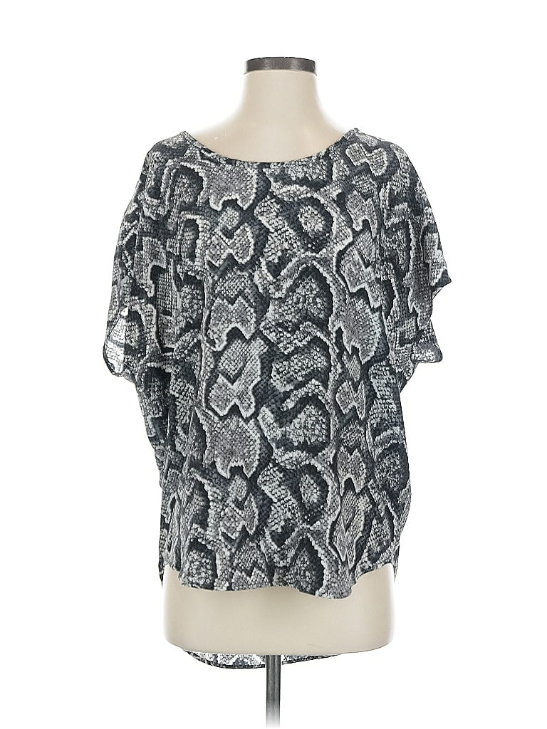 Pre-owned Joie Short Sleeve Silk Top Silver Cold Shoulder Neckline Tops