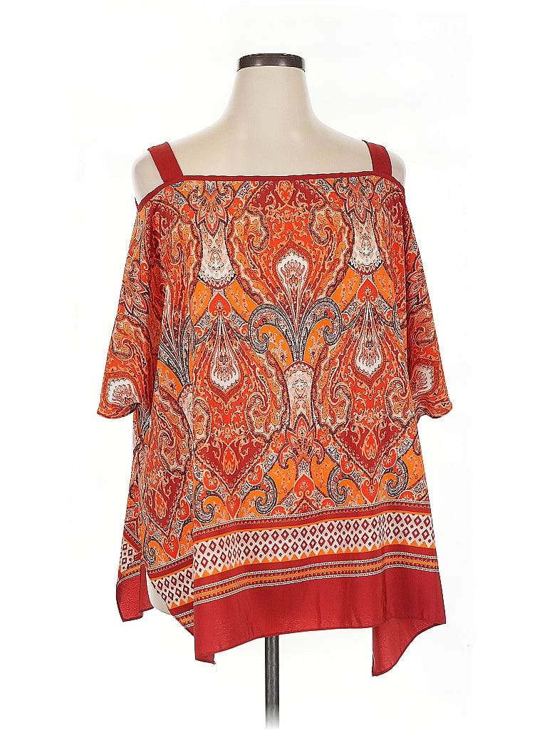 IMAN 100% Polyester Orange 3/4 Sleeve Blouse Size 1X - photo 1