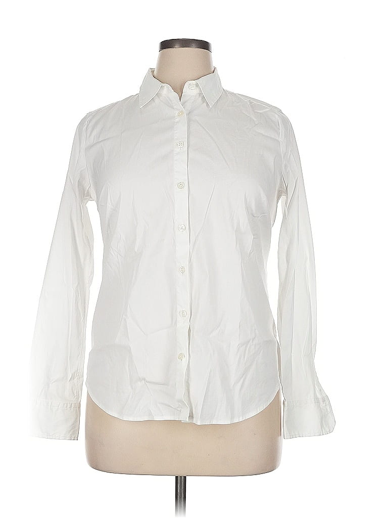 Ann Taylor Solid White Ivory Long Sleeve Button-Down Shirt Size 14 - photo 1