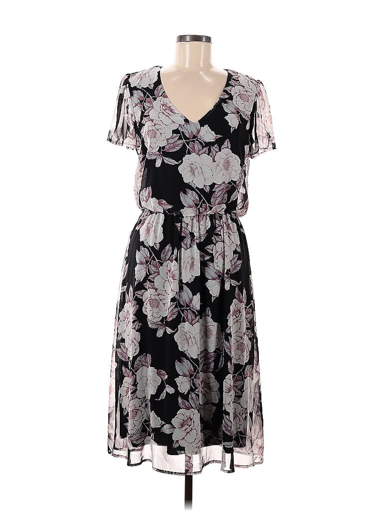 Connected Apparel 100% Polyester Floral Gray Casual Dress Size 6 - photo 1