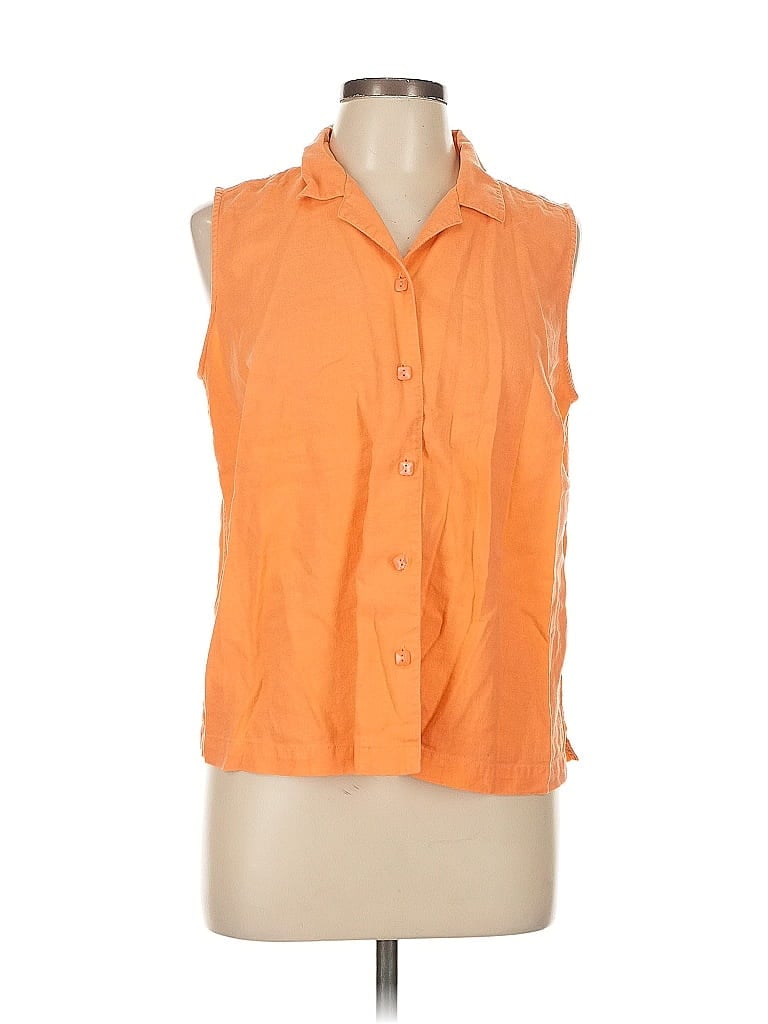 Pre-owned Christopher & Banks Sleeveless Button Down Shirt In Orange
