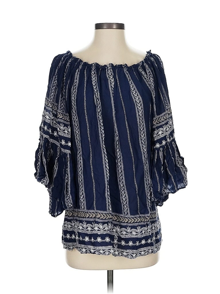 Elan 100% Rayon Print Blue 3/4 Sleeve Blouse Size 0 - photo 1