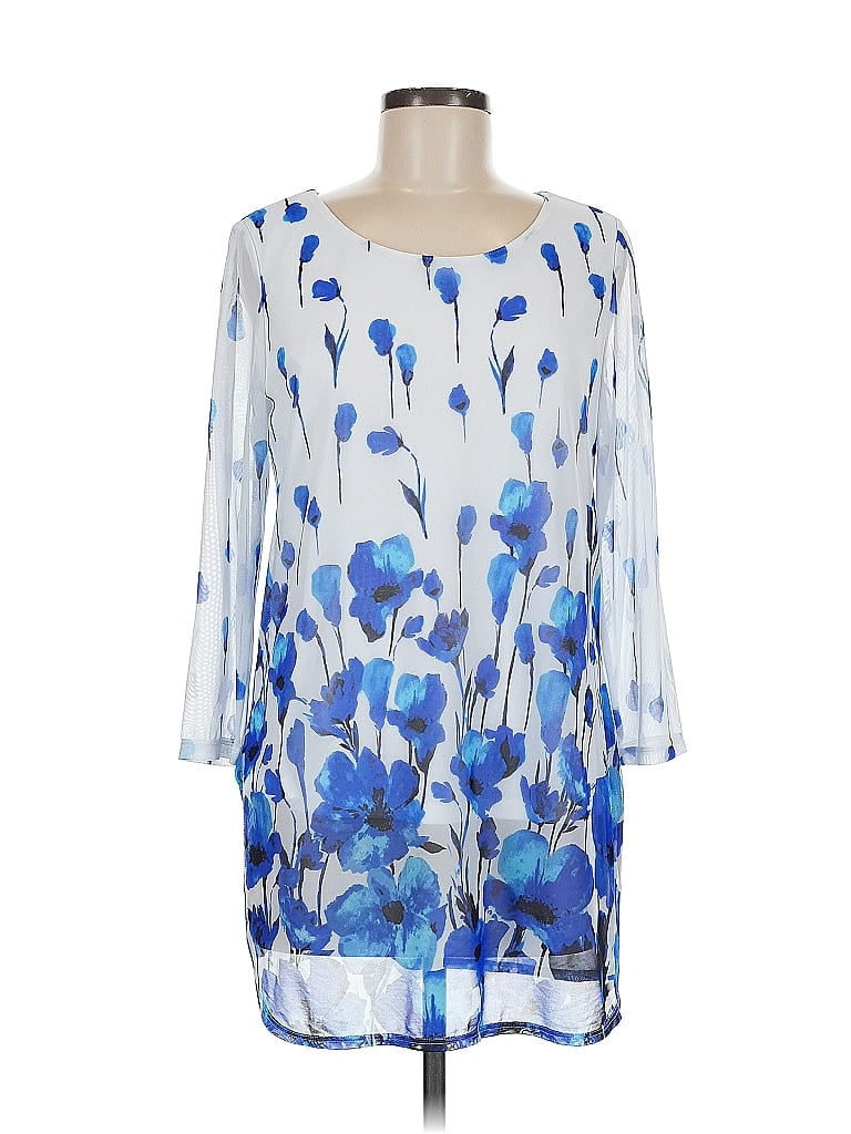 Kasper 100% Polyester Floral Blue 3/4 Sleeve Blouse Size M - photo 1