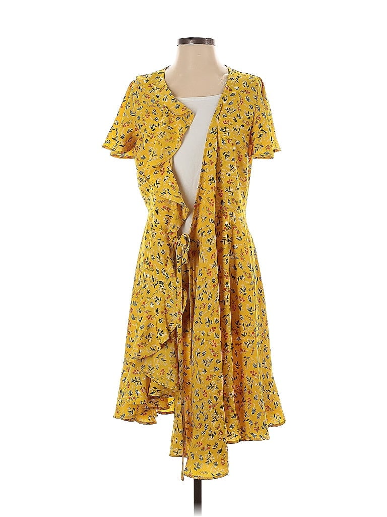 Easel 100% Polyester Yellow Casual Dress Size S - photo 1