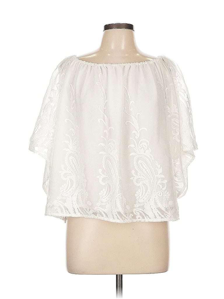 Pre-owned Moon & Meadow Short Sleeve Blouse In White