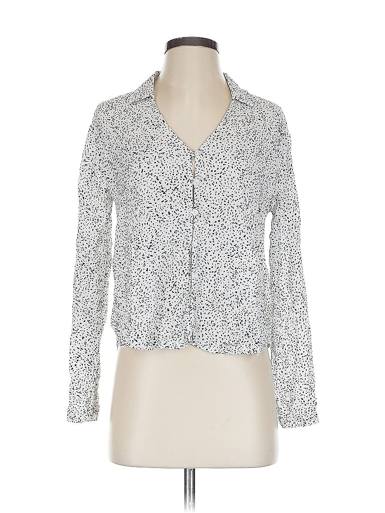 Bella Dahl 100% Rayon Polka Dots Silver Long Sleeve Blouse Size XS - photo 1