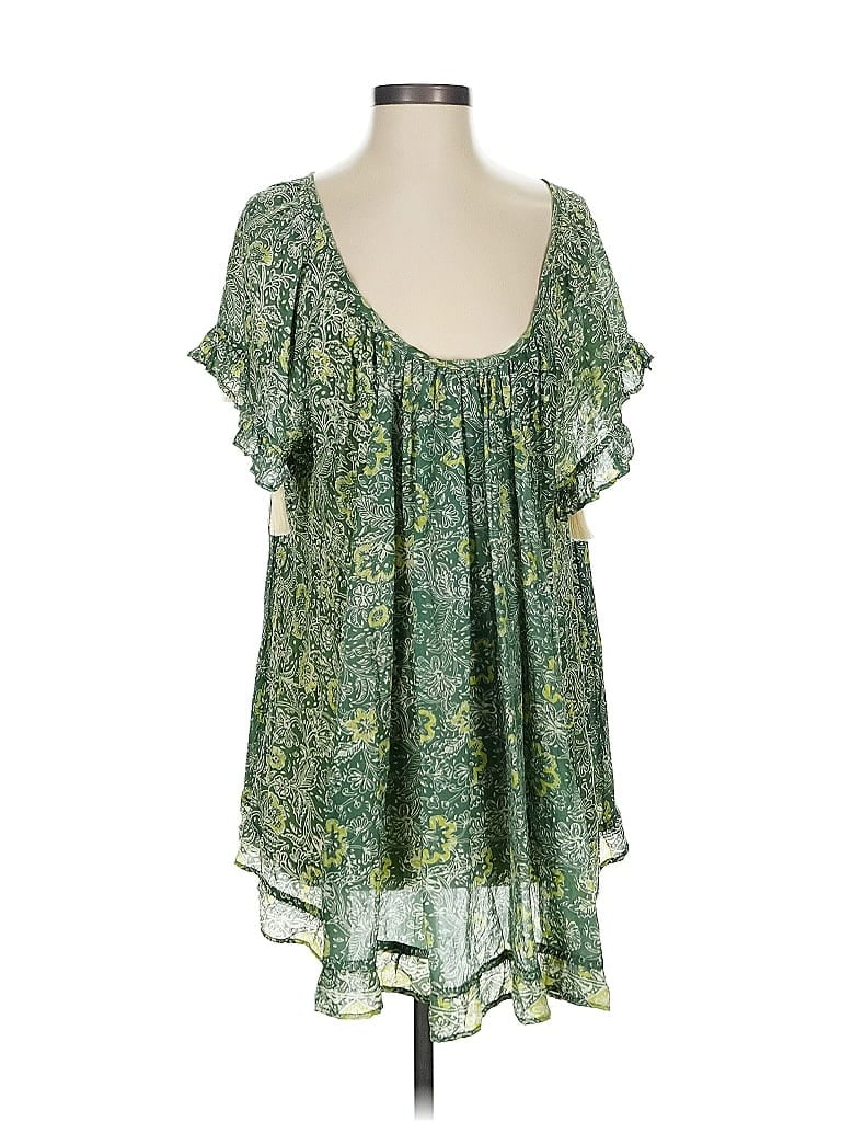 Click to view more detailed imagery on our partner's website Pre-owned Nat By Natalie Martin Short Sleeve Silk Top Green Sweetheart Neckline Tops