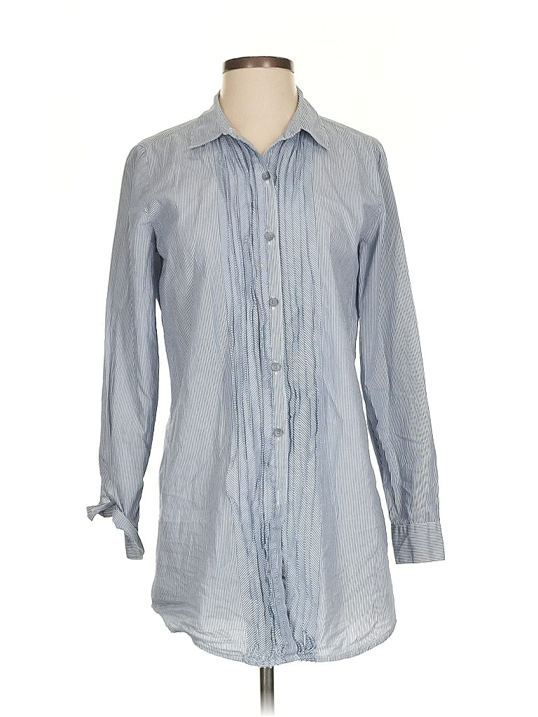 Pre-owned Jjill Long Sleeve Button Down Shirt In Blue