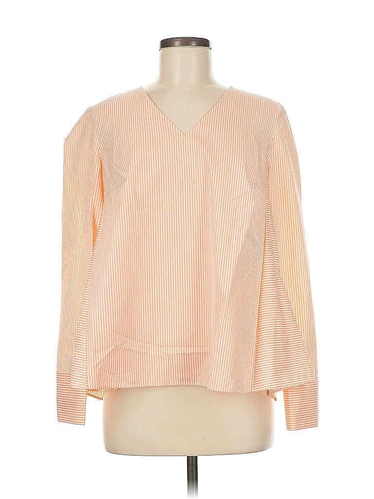 Akris Punto 100% Baumwolle Stripes Orange Long Sleeve Blouse Size 8 - photo 1