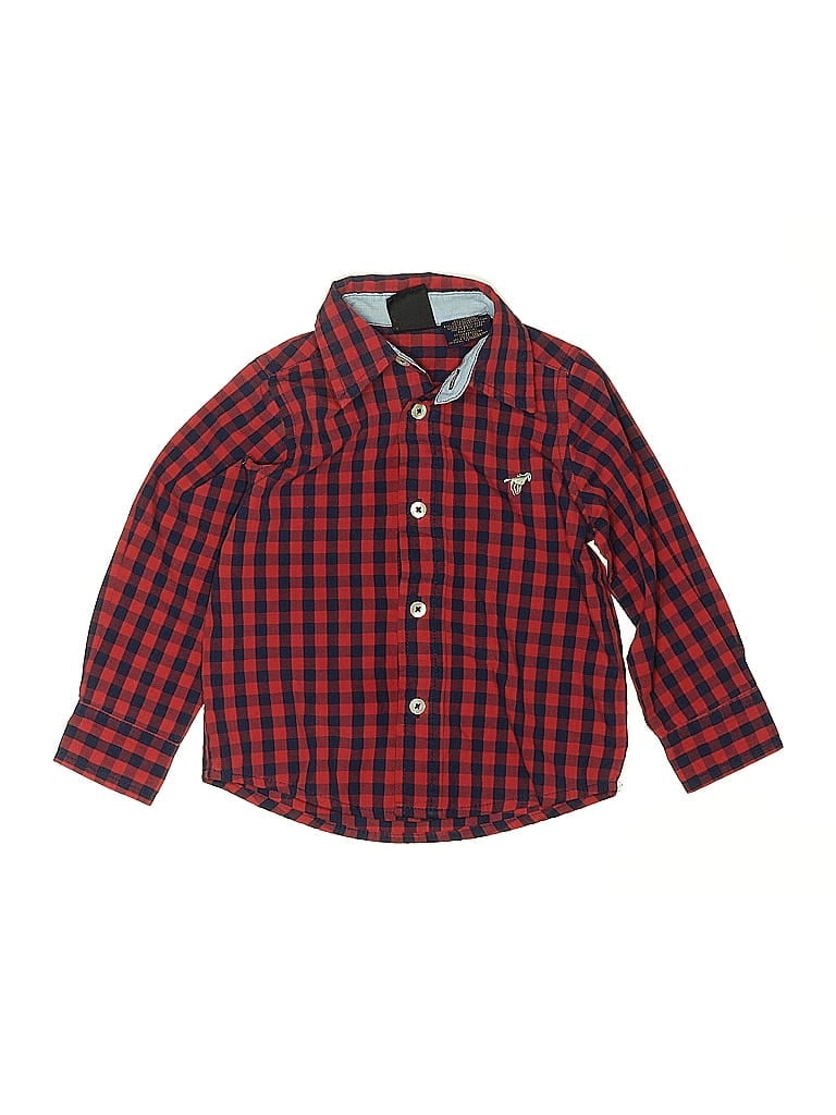 Wrangler Jeans Co Checkered-gingham Red Long Sleeve Button-Down Shirt 18-24 MO / 24 MO - photo 1