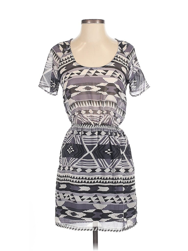 Band of Gypsies 100% Polyester Graphic Gray Casual Dress Size XS - photo 1