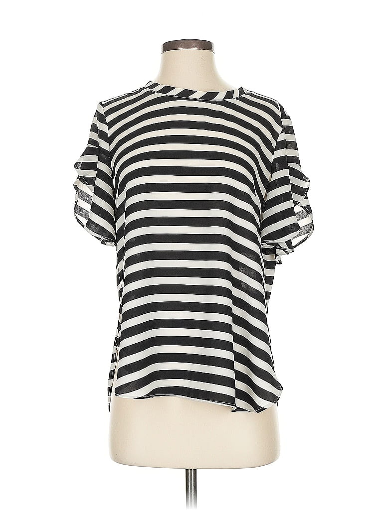 Click to view more detailed imagery on our partner's website Pre-owned Ann Taylor Loft Short Sleeve Top Black Stripes Pattern Boatneck Tops