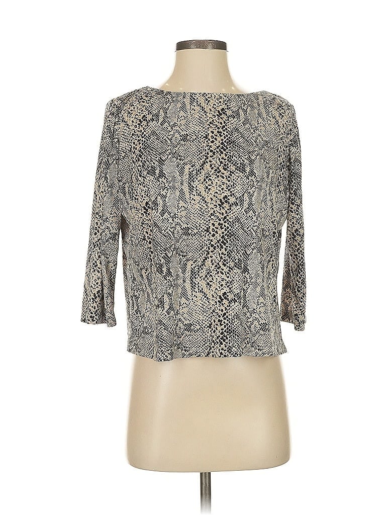 Pre-owned Doncaster Collection 3/4 Sleeve Top Gray Boatneck Tops