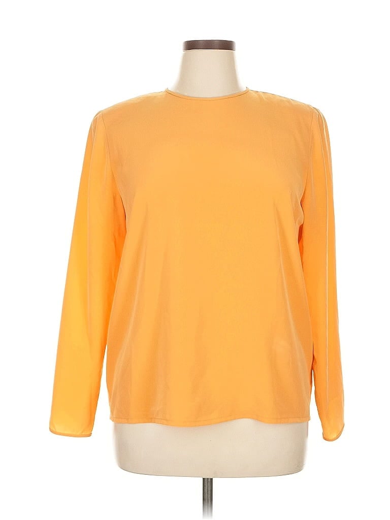 Pre-owned Doncaster Collection Long Sleeve Top Orange Crew Neck Tops