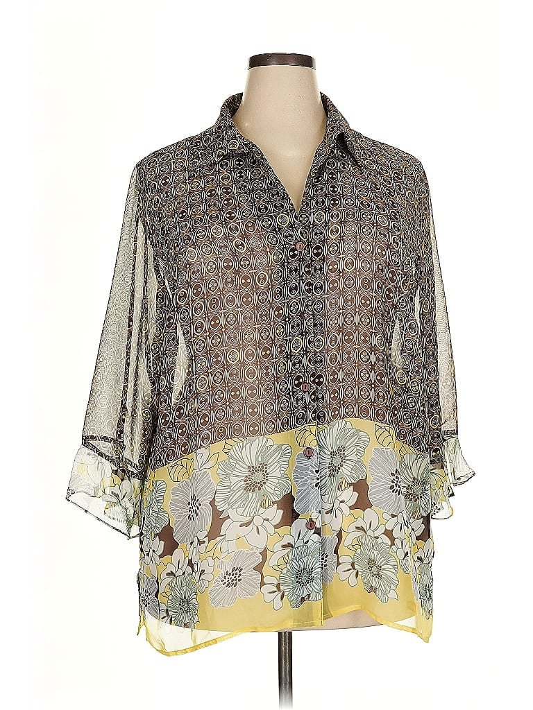 Pre-owned Notations 3/4 Sleeve Blouse In Gray
