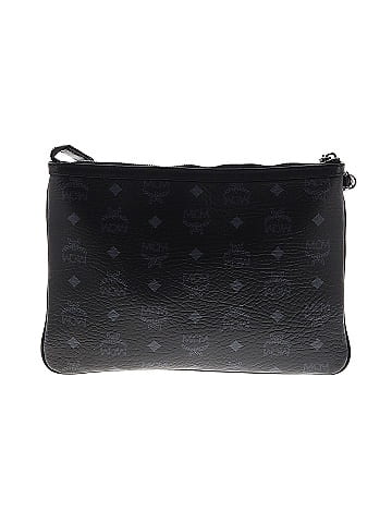 MCM 100% Coated Canvas Hearts Black Visetos Liz Shopper Tote Pouch One size