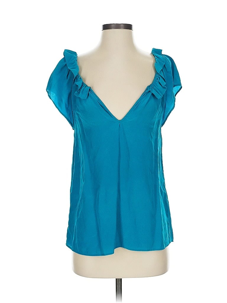 Click to view more detailed imagery on our partner's website Pre-owned Eight Sixty Short Sleeve Silk Top Teal Sweetheart Neckline Tops In Blue