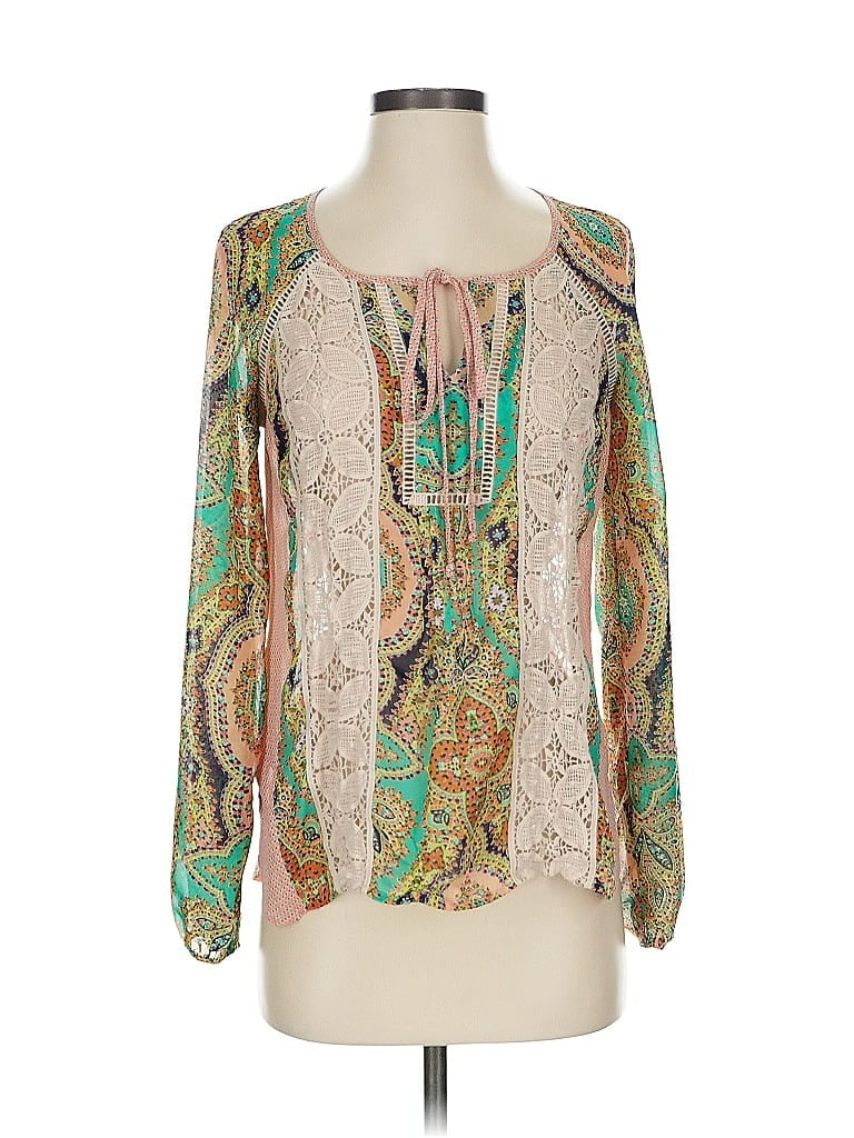 Pre-owned Meadow Rue Long Sleeve Blouse In Gold