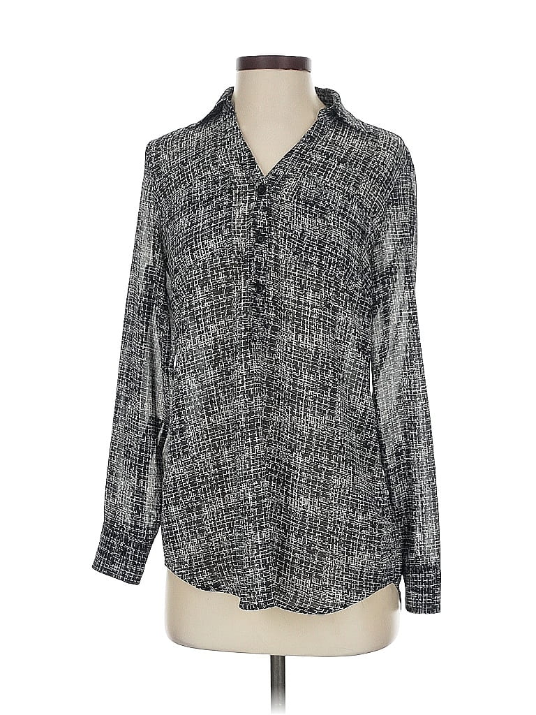 Pre-owned New York And Company Long Sleeve Blouse In Gray