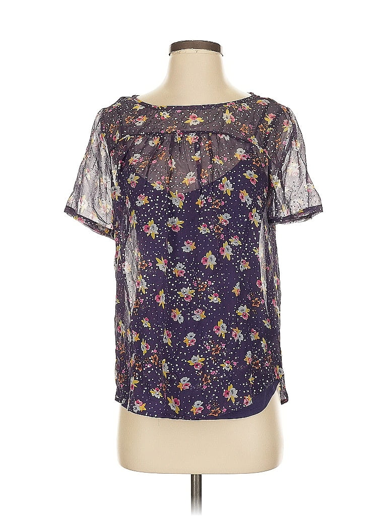 Pre-owned Ella Moss Short Sleeve Blouse In Purple