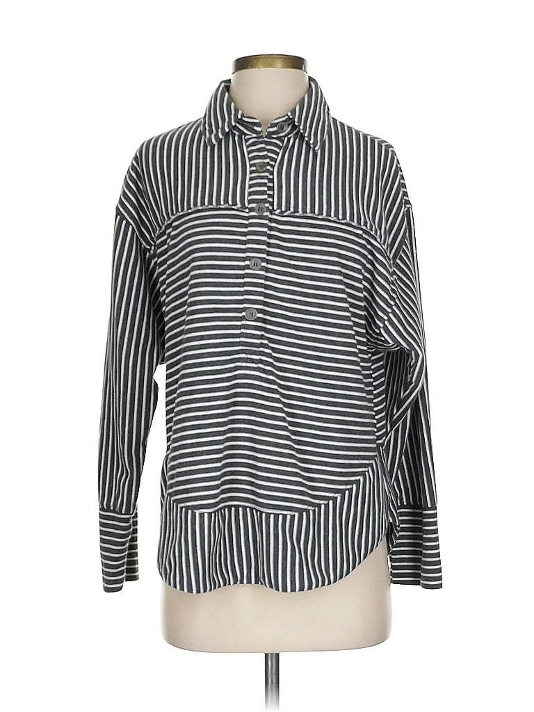 Entro Stripes Silver Long Sleeve Blouse Size S - photo 1