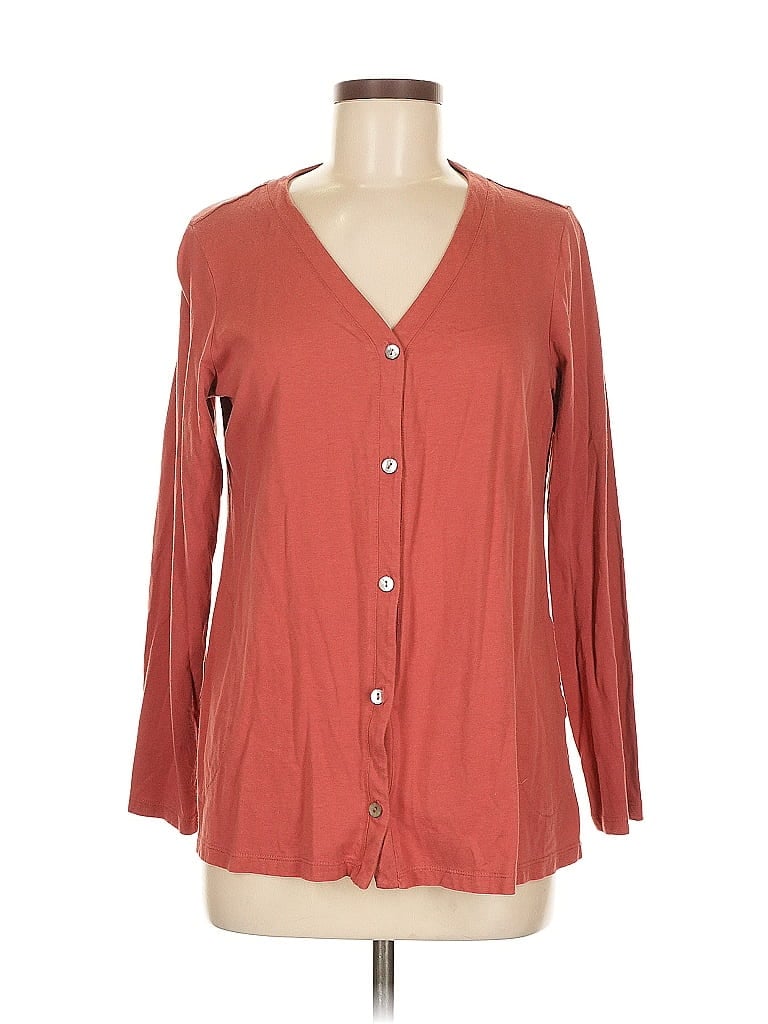 LOGO by Lori Goldstein Brown Long Sleeve Button-Down Shirt Size M - photo 1