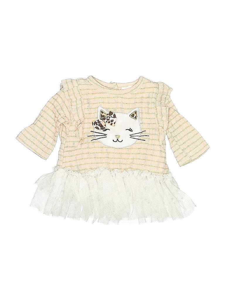 Pre-owned Little Lass Babies' 3/4 Sleeve Top Ivory Ruffles Neckline Tops In White