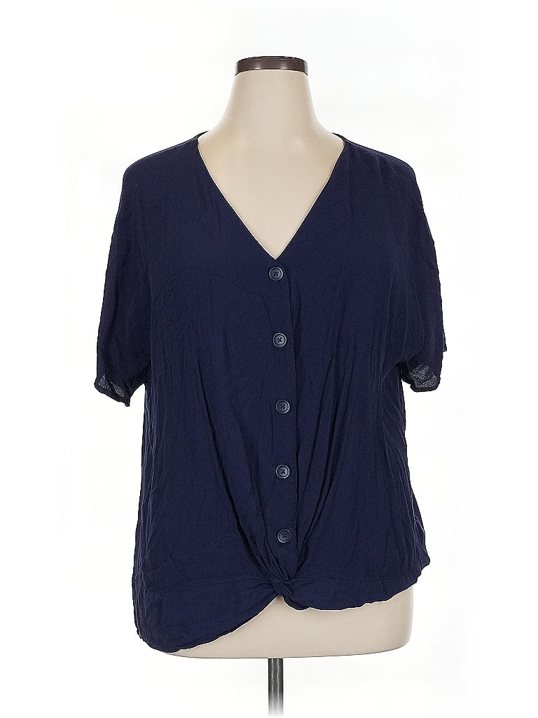 Belle By Kim Gravel 100% Rayon Blue Short Sleeve Blouse Size 1X - photo 1